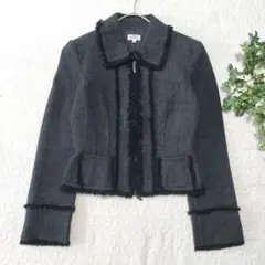 美品✨FOXEY　カシミヤ混フリンジジャケット　チャコールグレー　38