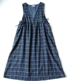 サマンサモスモス　脇リボンVネックジャンパースカート　チェック　フリーサイズ