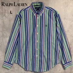 RALPH LAUREN シャツストライプ 総柄ワンポイント 美品