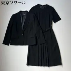 美品　東京ソワール　TOKYO SOIR ブラックフォーマル　プリーツワンピース