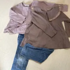 薄紫色 トップス2枚とデニムパンツ セット　まとめ売り