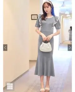 GRL グレイル ロングワンピース マーメイド フリル ブルー リブ 夏 ニット