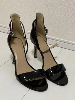 【訳あり美品】find. 黒いオープントゥ高ヒールパンプス サイズ24.5cm