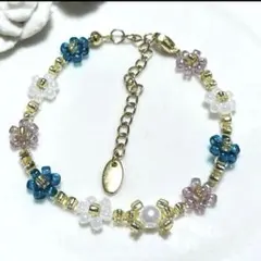 ハンドメイド　ビーズブレスレット　エメラルドグリーン×パープル