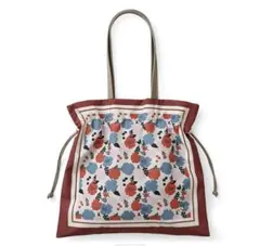 ほぼ未使用 公式 ムーミン 巾着トート 北欧スカーフ柄 赤 大人かわいい