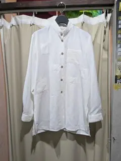 ホワイト 長袖シャツ パッチワーク風