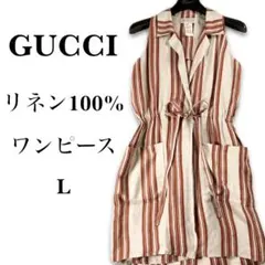 323 春夏 GUCCI リネン ノースリーブ ワンピース M ストライプのサムネイル