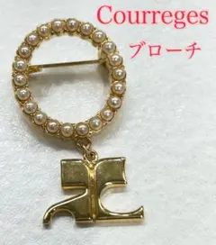 Courreges クレージュ　ブローチ　パール　サークル　ゴールドカラー