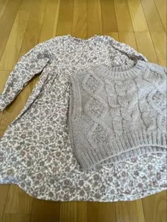 プティマイン花柄ワンピースとニットセーターセット