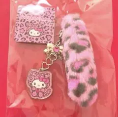 新品タグ付　ギャルネコ　ハローキティ　ヒョウ柄キーホルダー　ピンク　しっぽ