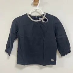 BURBERRY 黒の長袖Tシャツ チェック襟付き 80