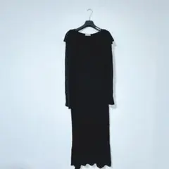 humpy ブラック ロングニットワンピース 38 M リブニット 黒