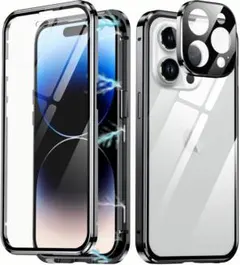 iPhone13ケース両面クリアガラスケース　黒 iphoneケース