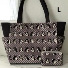 猫 ドット サイドポケット付きトートバッグL＆ミニポーチ