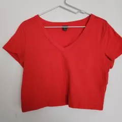 美品♡wilol fable レッド Vネック 半袖クロップドTシャツLサイズ