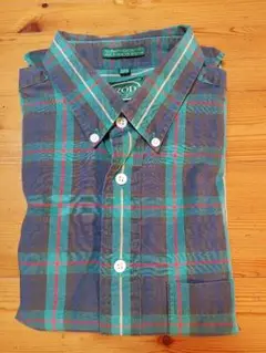 古着 IZOD 長袖シャツ L 青と緑のチェック - 100