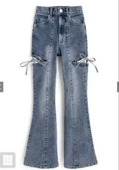 GRL サイドカットアウトリボンフレアデニムパンツ(cu578) ブルー L