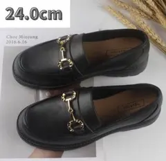 ローファー 黒 厚底 防水 ビット付 24㎝ レインシューズ 雨 レディース