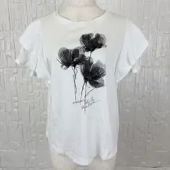 【美品 】【JUDY】 大人上品 水彩画風フラワー カットソー 38 白【z23のサムネイル