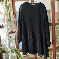 ZARA ブラック プリーツ 長袖シャツ L