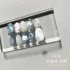 【現品】ネイルチップ　ニュアンスネイル　ブルーネイル　ぷっくり　マグネット