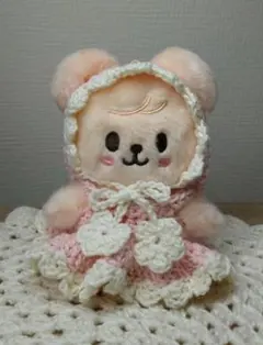10cmぬい　ぬい服　skzoo　ワンピース　ボンネット　【ピンク✕白】ラメ入り