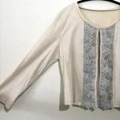カーディガン アウター 薄手 長袖 ベージュ 花柄 綿100 羽織 春服