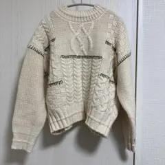 【訳有】サニーレーベル　アイボリー ケーブルニットセーター 長袖