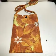 オレンジ花柄ポシェット携帯入れ