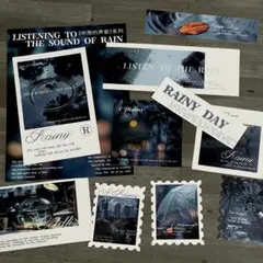 ◤コラージュ◢✨新品✨　雨の風景　ブルー　30枚入り　おしゃれ　風景　シール