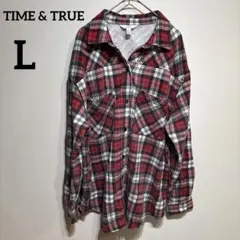 TIME & TRUE 【L】長袖シャツ チェック柄 赤 裏起毛 ビックシャツ