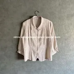 昭和レトロブラウス　ヴィンテージ　箔押し　総柄シャツ　レトロコーデ　大人古着のサムネイル