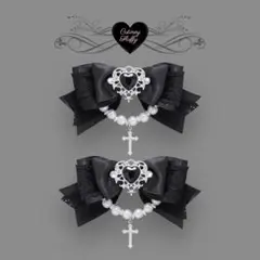 ヘアクリップ　リボン　十字架　量産型　地雷　ゴシック　ゴスロリ　推し色 黒