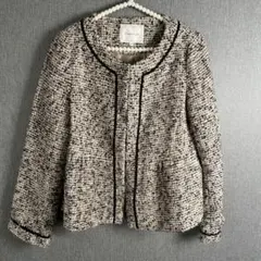 Couture brooch ノーカラーツイード風ジャケット 38サイズ ウール