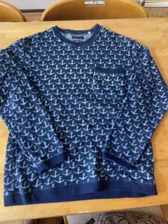 BLUE/BLUE INDIGO DYE アンカー柄 スウェット S　藍染のサムネイル