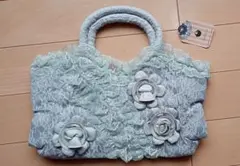 レースハンドバッグ ライトグリーン 花モチーフ