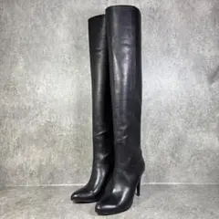 美品　ダイアナ　ニーハイロングブーツ DIANA ダイアナ レザー ロング ニーハイ ブーツ リボン 23cm 黒