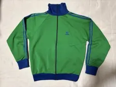 希少☆80s デサント製 アディダス 刺繍ロゴ トラックジャケット 緑X青
