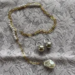 ルル様　おまとめ未使用品 インポート2WAYパールロングネックレス＆パールピアス