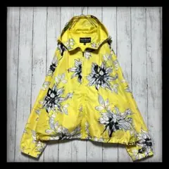 【レディース総柄ブルゾン☆ナイロンジャケット】花柄☆ボタニカル☆イエロー　XL