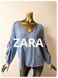 ☘️T23412☘️ZARA ボヘミアン 刺繍 バルーンスリーブ ブラウス Sのサムネイル