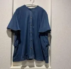 ティアードデザイン 半袖シャツ ダークブルー