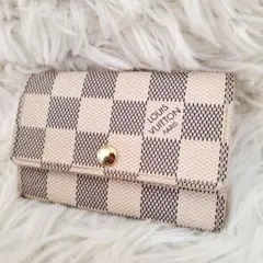 極美品　LOUIS VUITTON ダミエ　キーケース ホワイト ルイヴィトンアズール ミュルティクレ 4連 14137 レディース