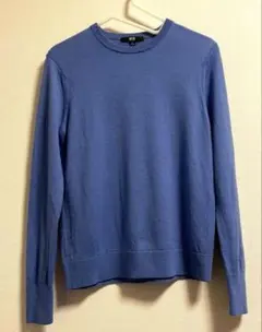 UNIQLO 青 ブルー クルーネックセーター ニット Mサイズ 毛100%