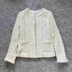 Sim. ツィード　ノーカラージャケット アイボリー
