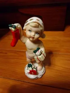 天使のサンタクロース＆ サンタのアロマキャンドル 立て２個 陶器製