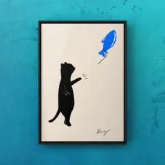 ★A4フレーム付き★オリジナル アートポスター Fish 猫 インテリア