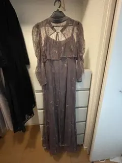 新品　Mサイズ　チャコール　ボレロレイヤードレースドレス　ドリードール