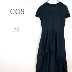 ♦︎コス【M】ロングワンピース　アシンメトリー　半袖　Uネック　ジップ　ポッケ