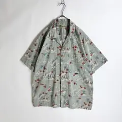 Papas 麻 リネン 半袖 アロハシャツ 花柄 開襟 L オリーブ系 - メルカリ